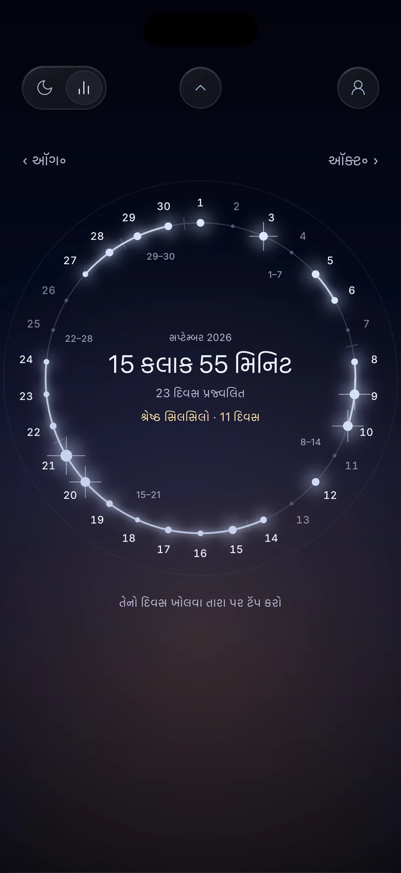 ઑક્ટોબર માટે Hermit મહિનાની રિંગ: 18 કલાક 20 મિનિટ ફોકસ, બે સેશન બતાવતા ડે કાર્ડ સાથે