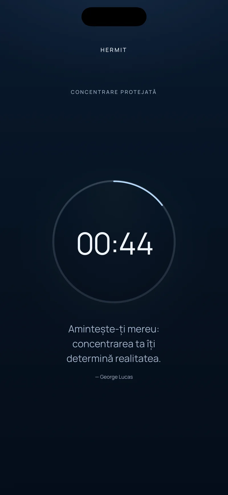 Numărătoarea inversă Hermit care arată 00:44 rămase într-un inel de progres