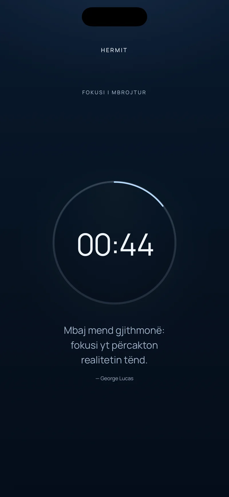 Numërimi mbrapsht i Hermit që tregon 00:44 të mbetura brenda një unaze progresi